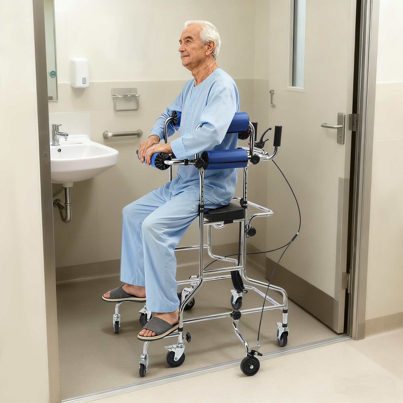 Adult Standing Walker 8-Wheels Walking Aid for Men Adjustable Height & Width