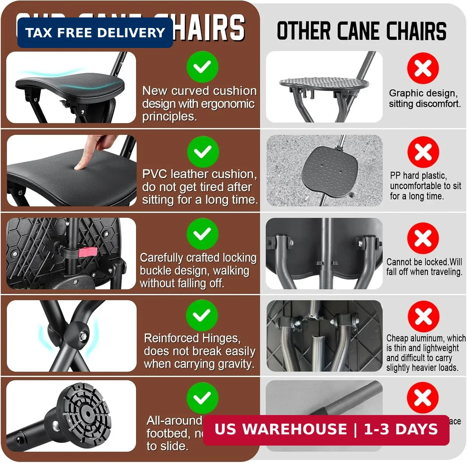 HZZEDNG-Hold 400 lbs Folding Canes with Seat, Allows Durability While Walking an