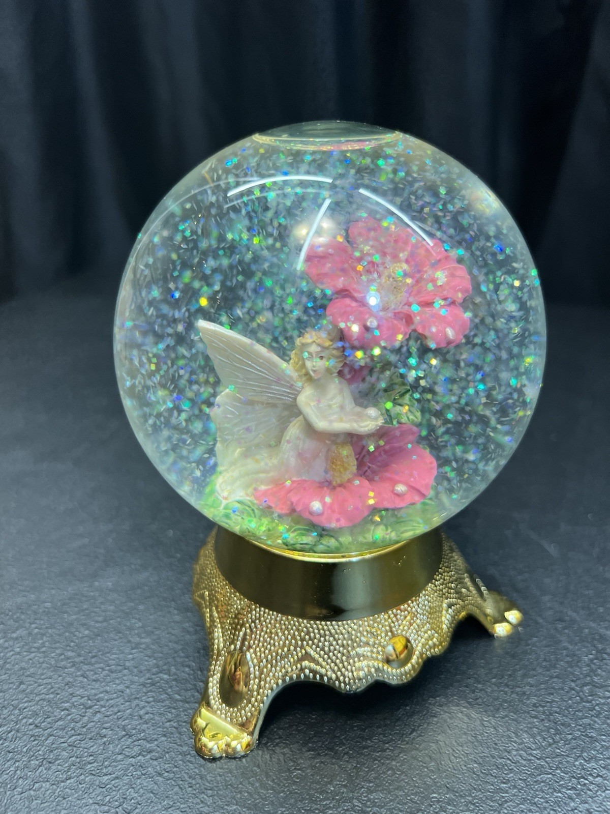 VINTAGE Fairy ELECO Snow Globe 80s Holiday Gold Base Taiwan