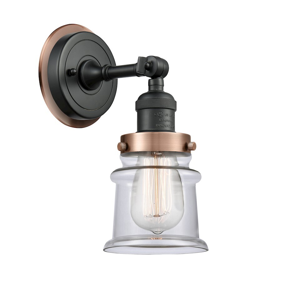 Innovations FR Canton 1 Light Sconce HRAC, BK/Clear-S - 203BK-BPAC-HRAC-G182S