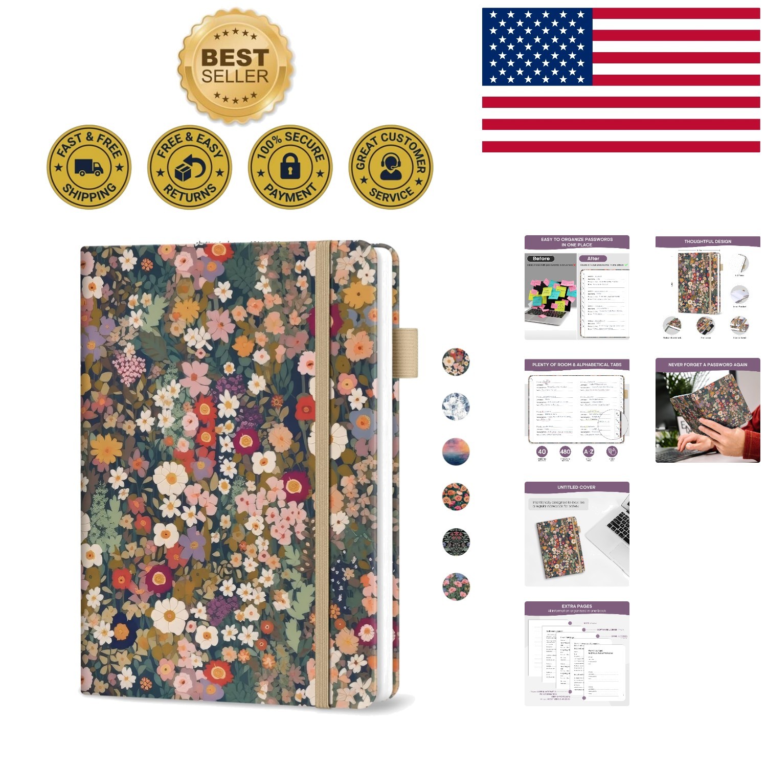 User-Friendly Password Keeper Book with Colorful Designs - 480 Password Capacity