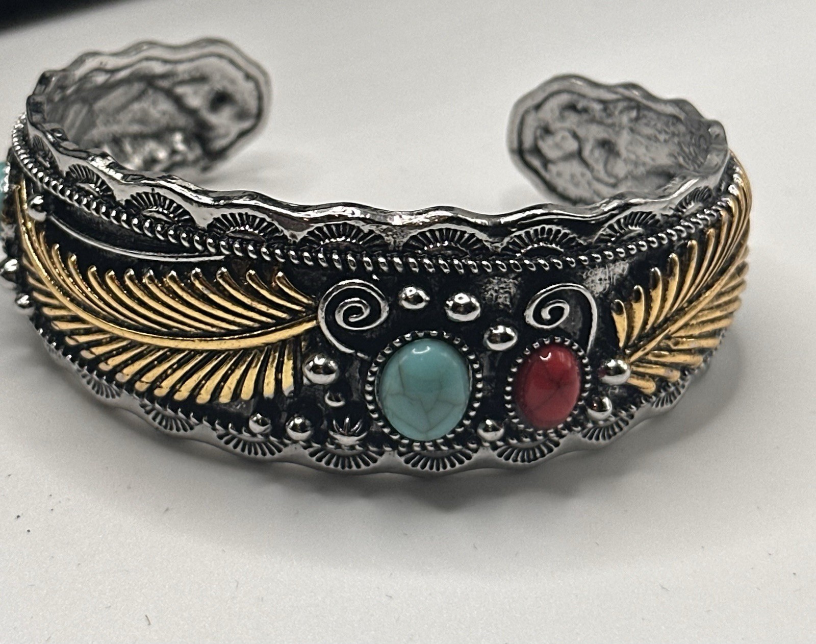 Boho Silver Tone Wire Wrapped Cuff Bracelet Artisan Scroll Modernist Statement
