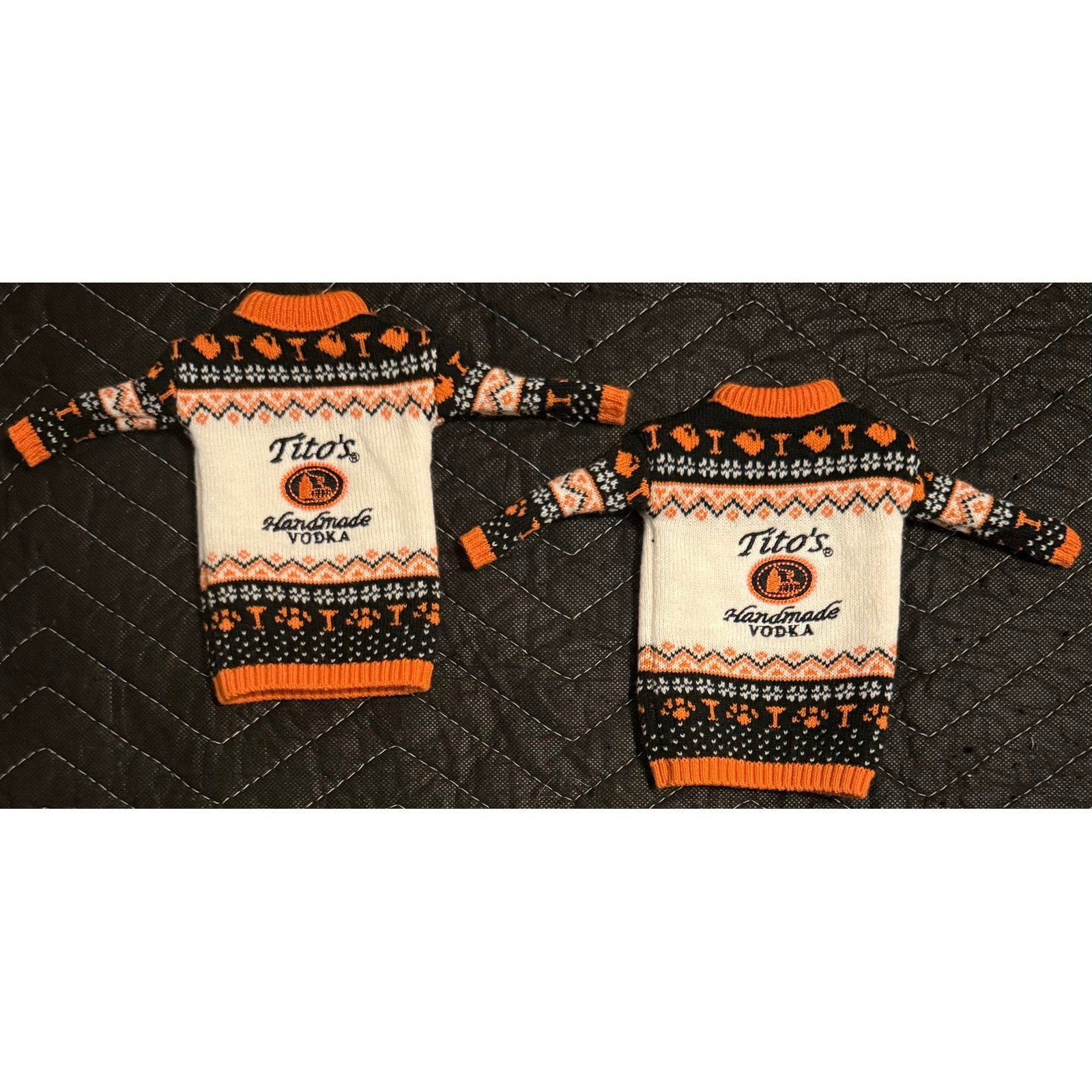 Tito's Bottle Sweater Small Pet Set of 2 Orange White Excellent Fair Isle Knit