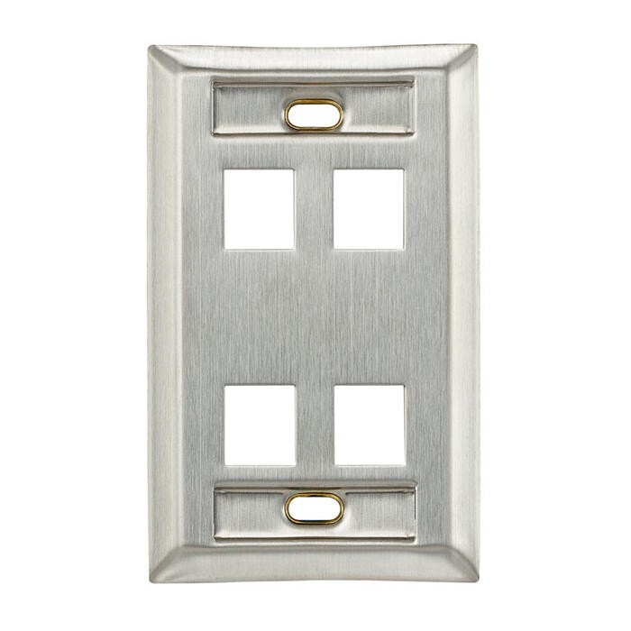Leviton 43080-1L4 Stainless Steel Wallplate Single-Gang 4-Port with ID Windows