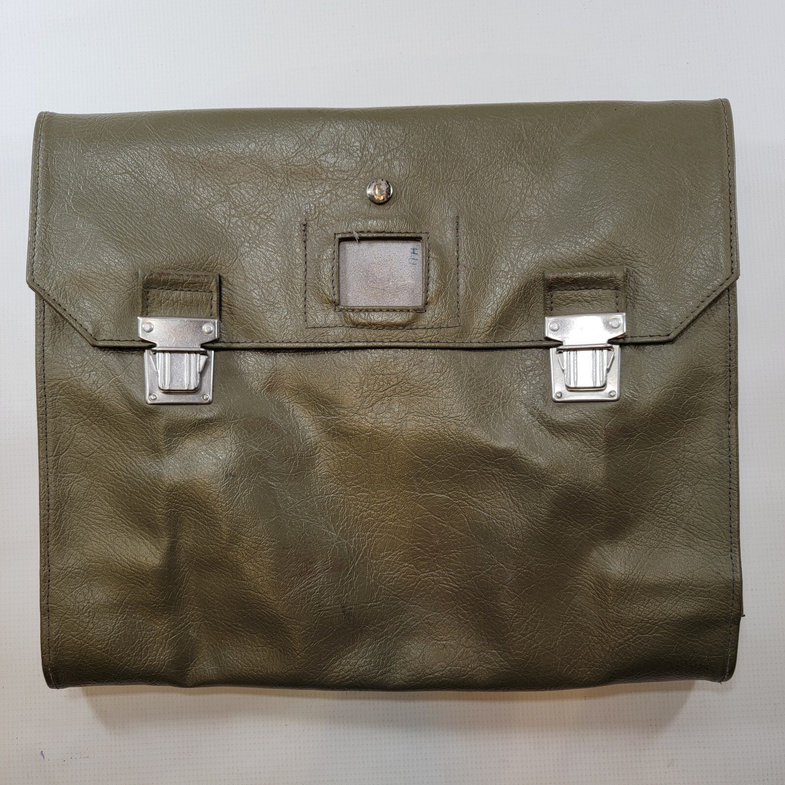 NOS Vintage Swiss Army Military 1970s Leather Satchel Bag Folding Expanding Bag
