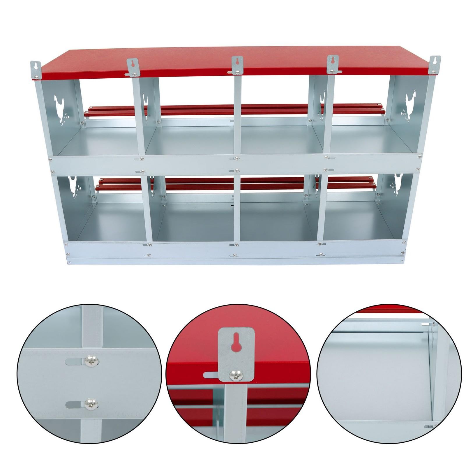 8-Compartment Metal Poultry Nest Box Wall Mount Easy Eggs Collection Large Vent