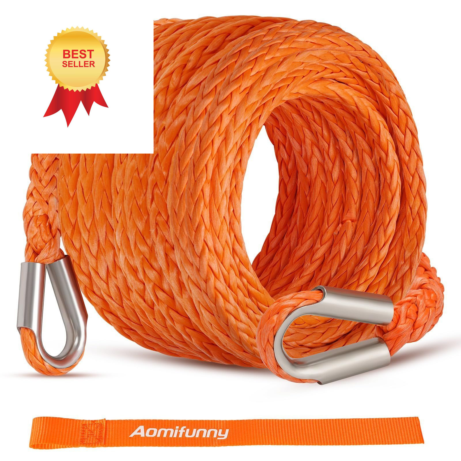 Aomifunny Synthetic Winch Rope Extension, 3/8Inch x 50Ft 26500 50ft, Orange
