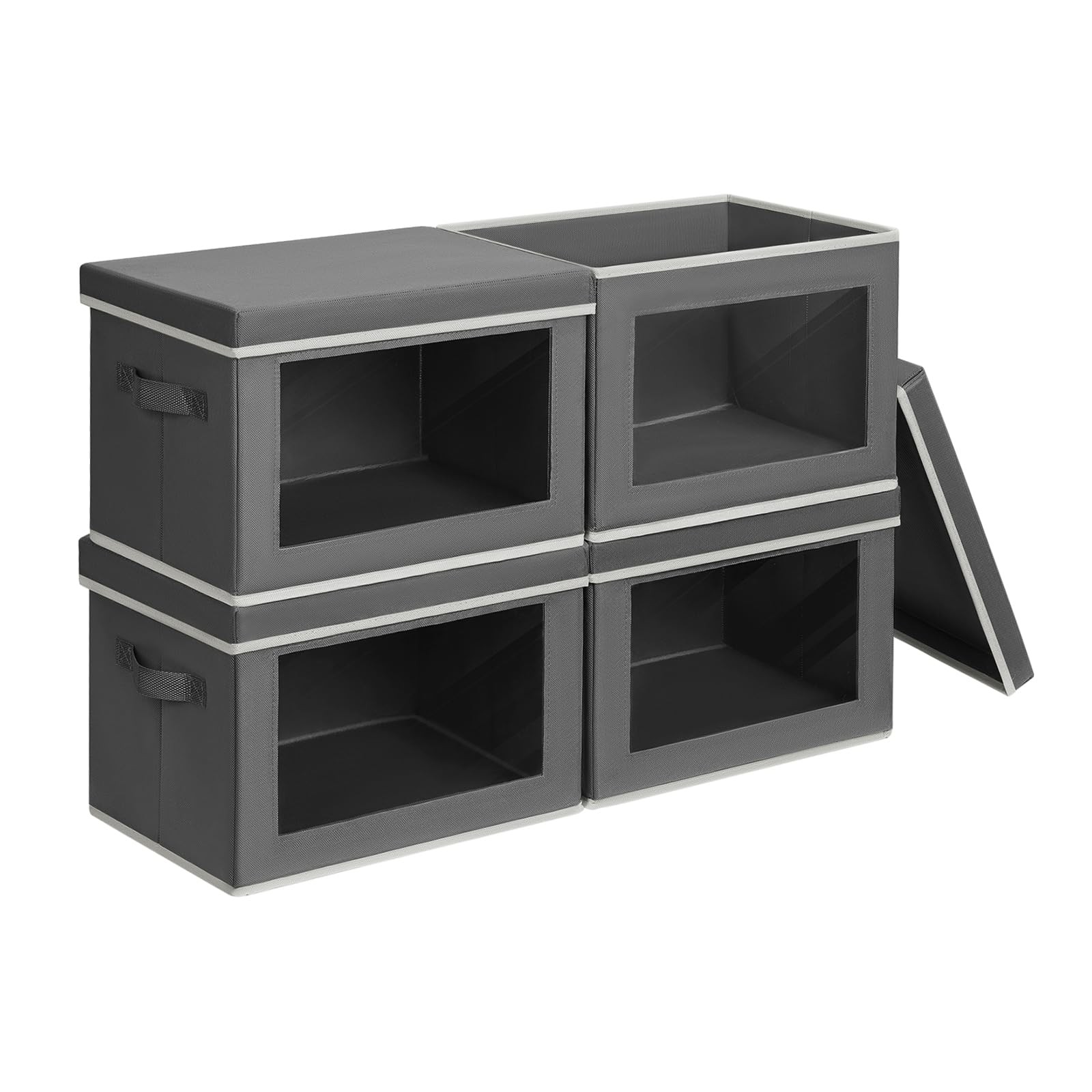 Homsorout Collapsible Storage Bins with Lids, Window, 4 Pack, Dark Grey