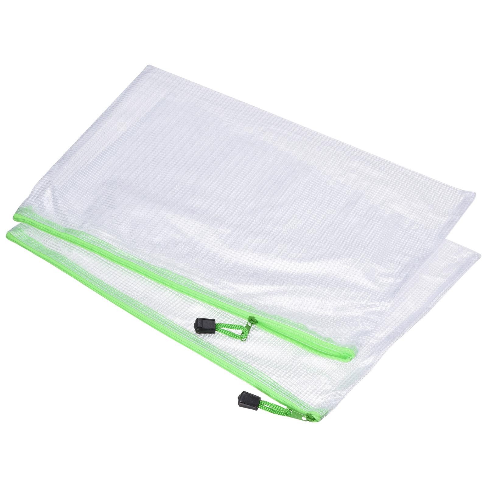 3 Pcs Mesh Zipper Bags A3 Plastic Zip File Pouch Document Folders Green