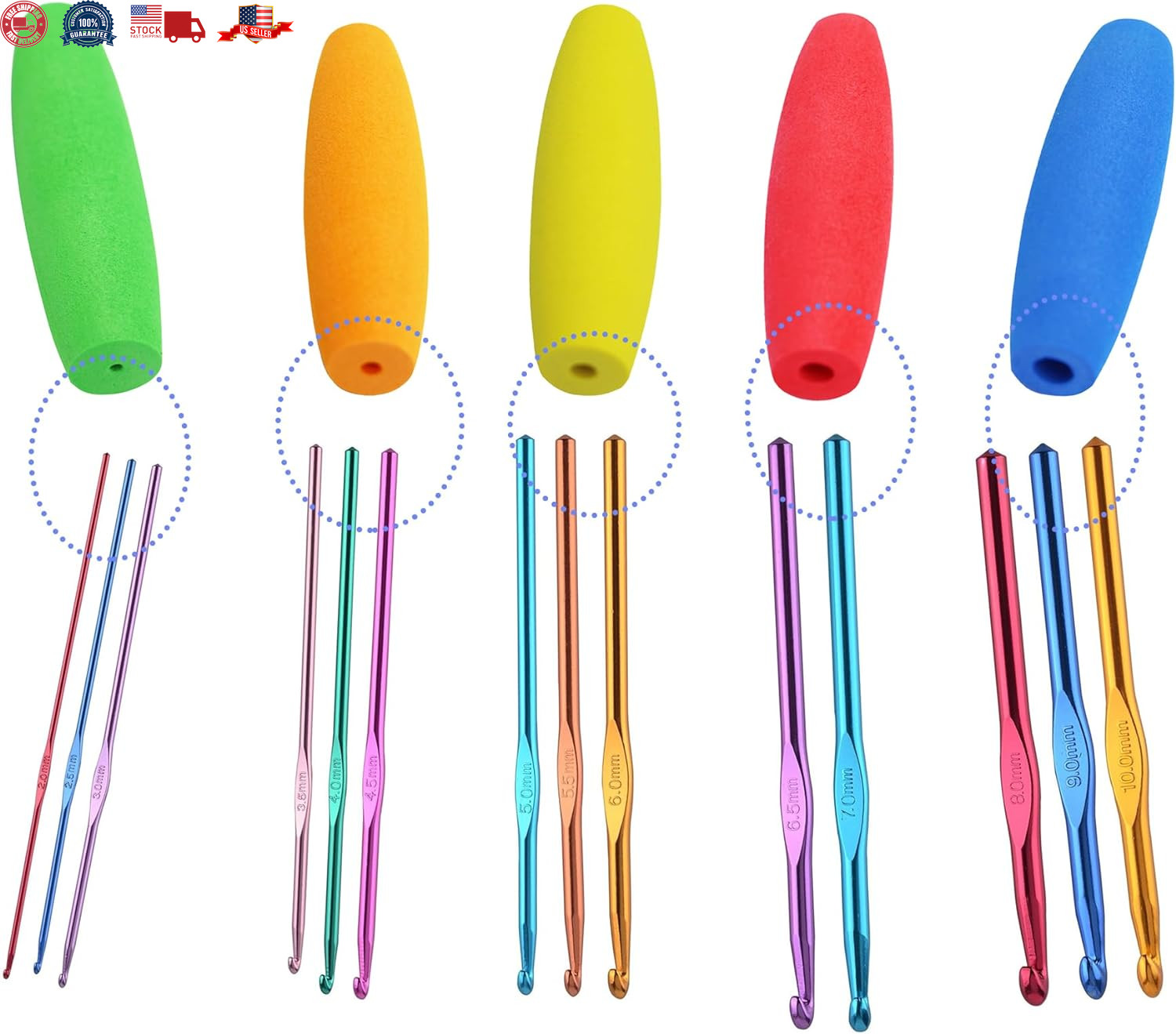 5PCS Crochet Hook Grips Set Ergonomic Crochet Hook Handle Multi-Size Ergonomic C