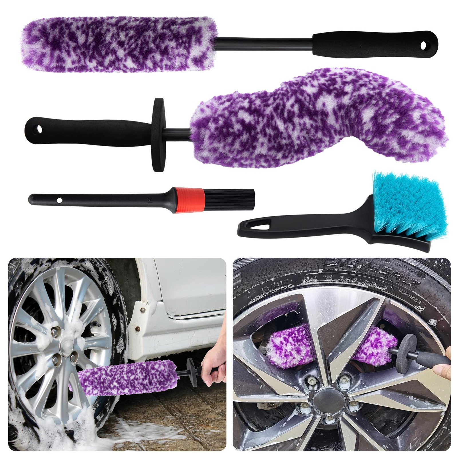 4 Pack Wheel Tire Cleaning Brush Kit Cars Motorcycles RVs Trucks Rim Hub Ultr...