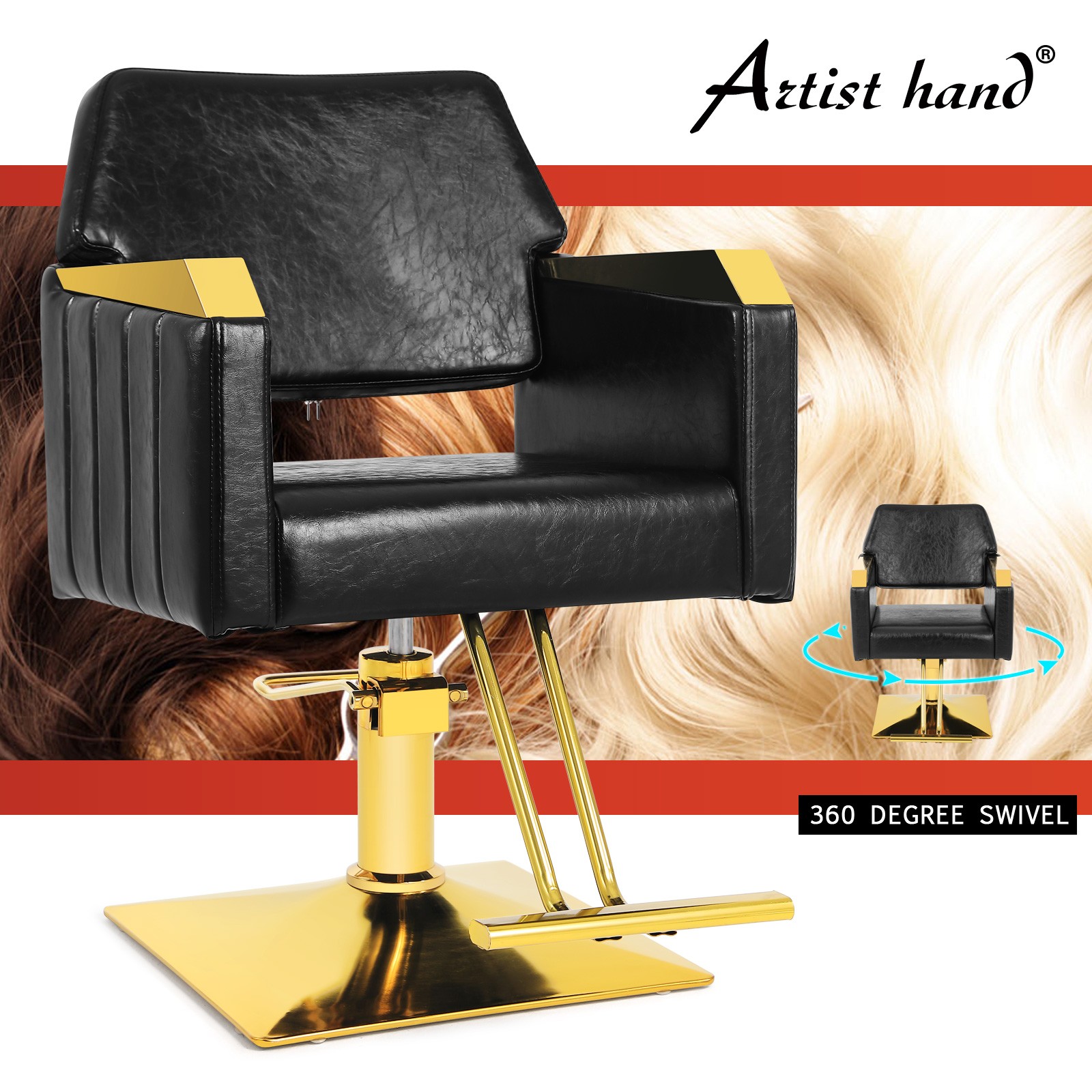360° Heavy Duty Barber Chair Hydraulic Salon Styling(Black+Gold)