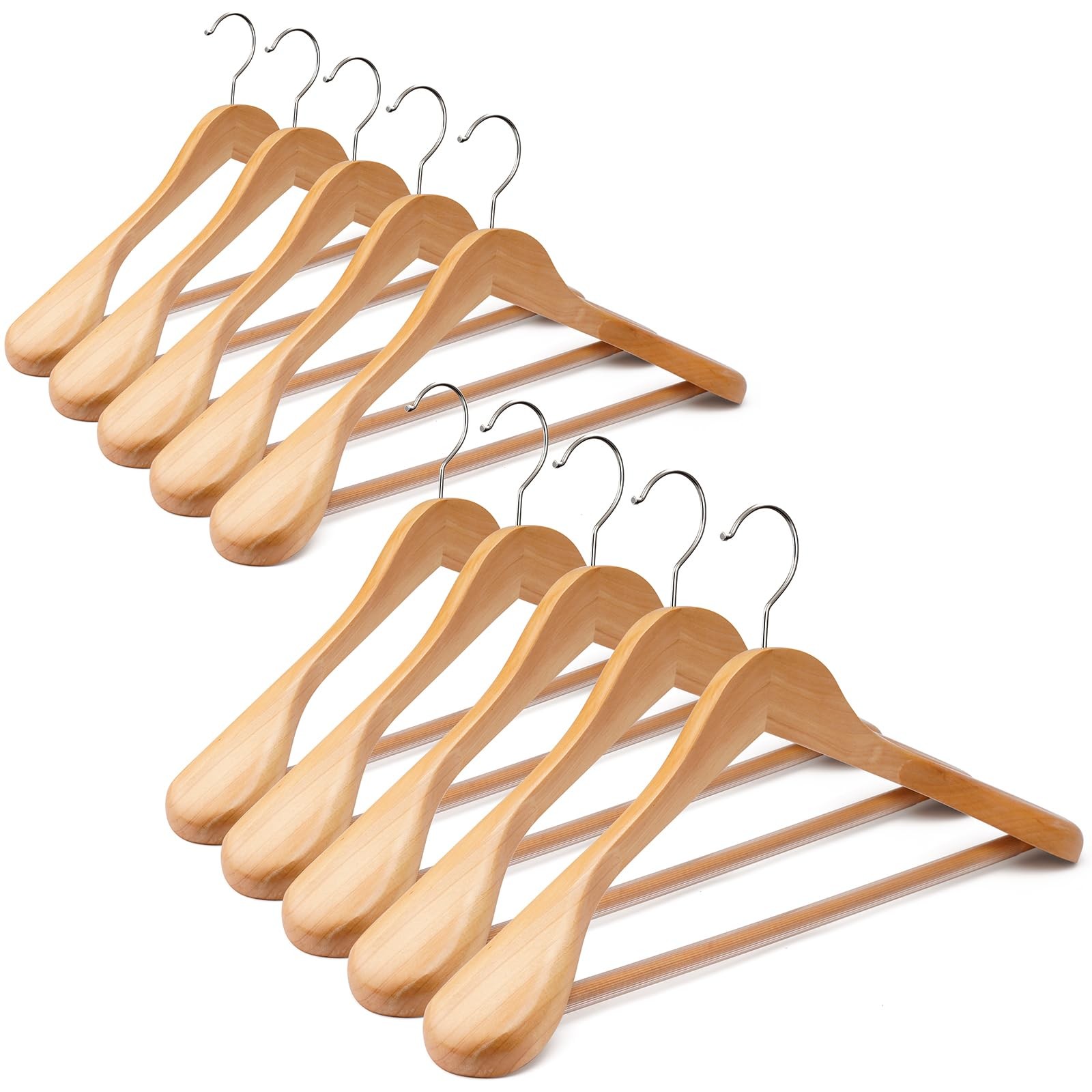 Wooden Suit Hangers 10 Pack - Heavy Duty Wide Shoulder Hangers With Non Slip ...