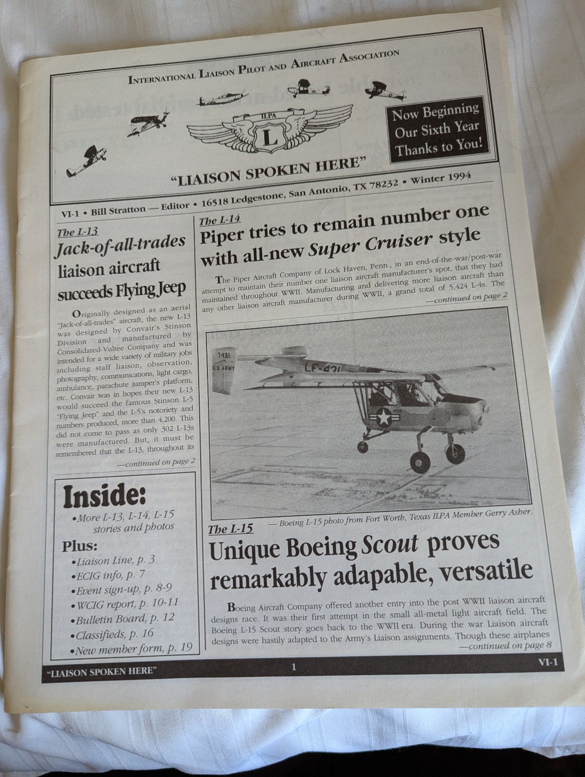 International Liaison Pilot Aircraft Association newsletter Winter 1994 VI-1