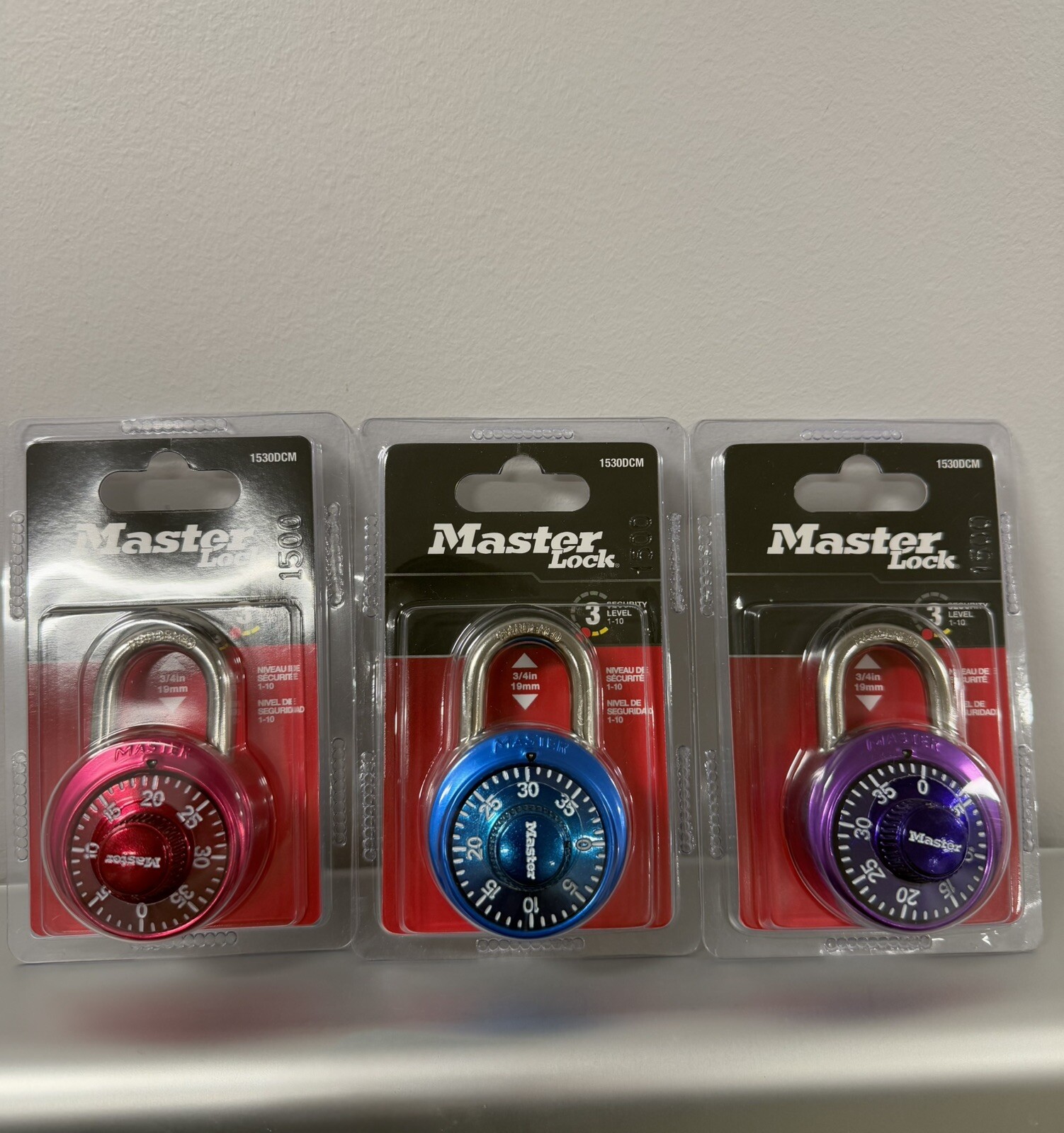 Master Lock Combination Lock 1530DCM (Lot of 3 / 1 Pink, 1 Purple, And 1 Blue)