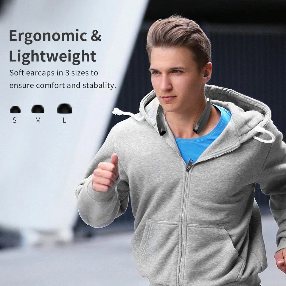 Bluetooth Neckband Headphones Foldable Wireless Lightweight Neck Headset wit