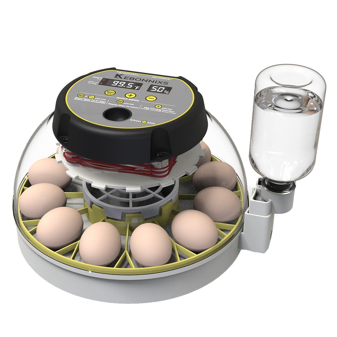 12 Egg Incubator with Humidity Display, Automatic Egg Turner, Built-in Egg Ca...