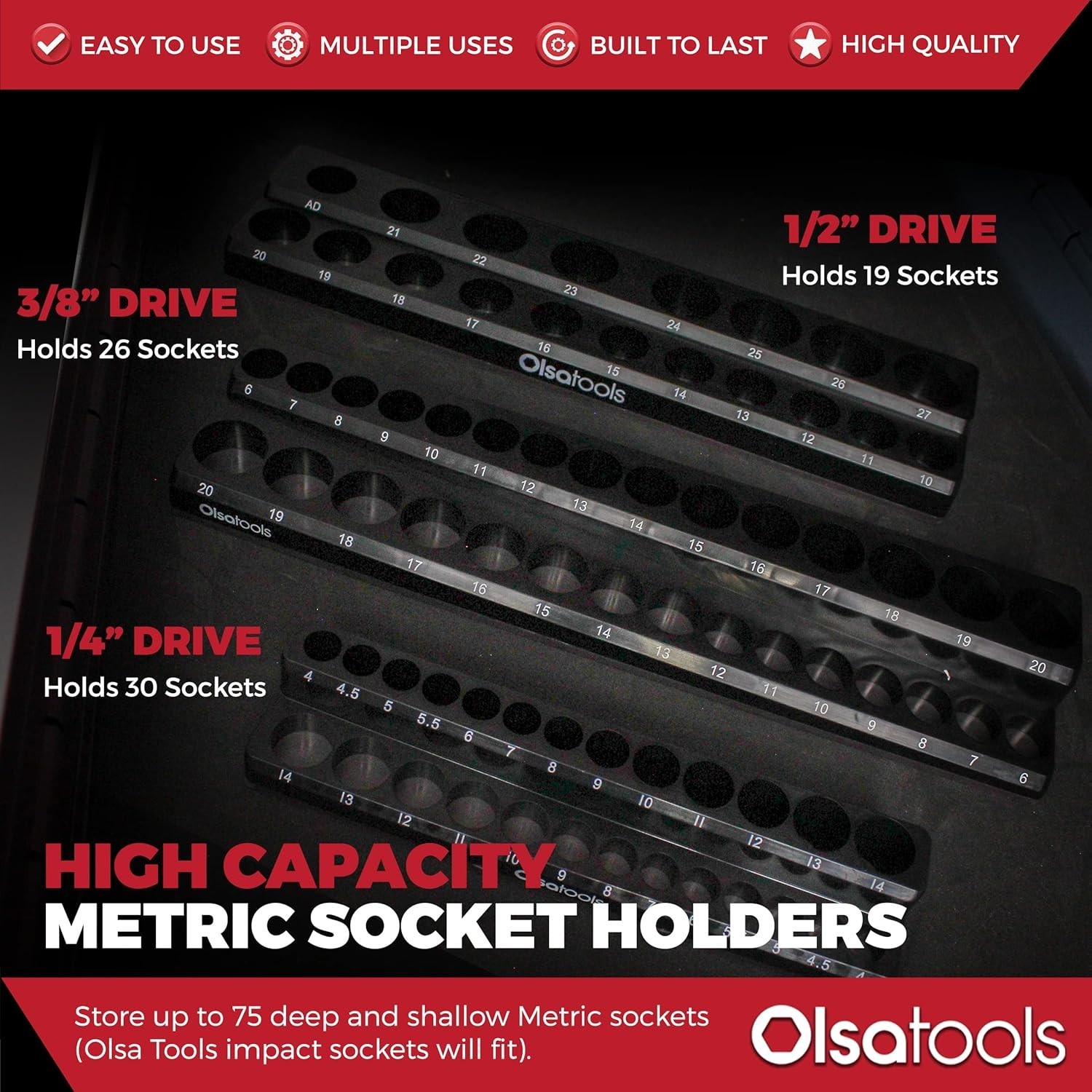 Efficient Magnetic Socket Organizer - 3-Piece Set for Deep & Shallow Sockets