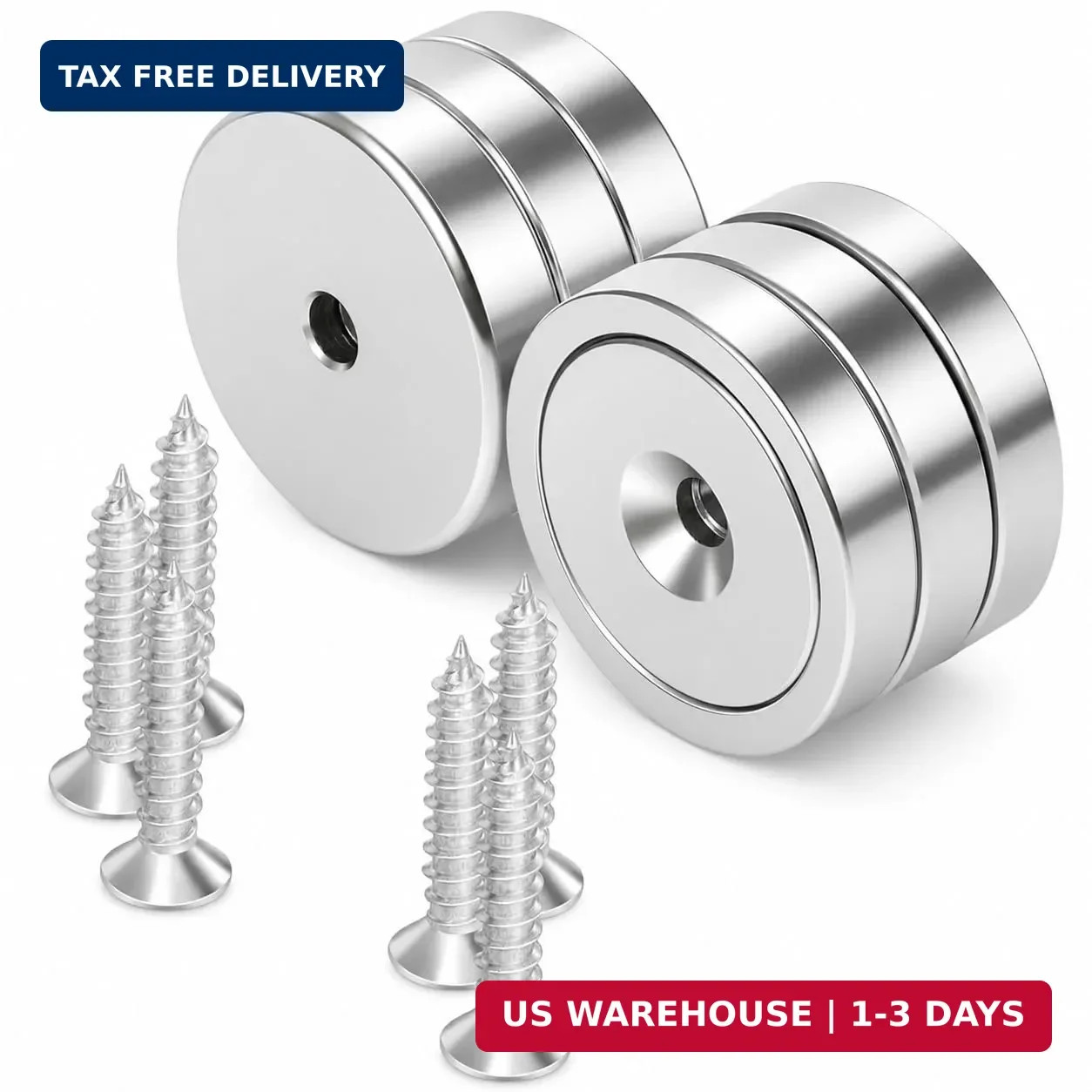 Silver Magnets with Screws,100lbs+ Heavy Duty Rare Earth 6 Pack | Neodymium Moun