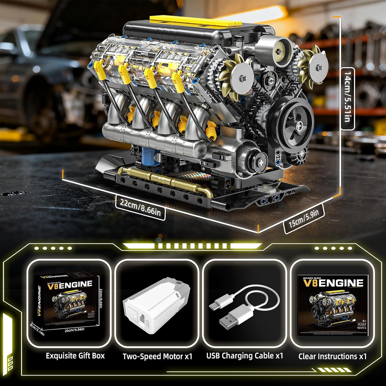 V8 Engine Model Building Kit That Runs - STEM Visible Mini V8 Engine Kit for Adu
