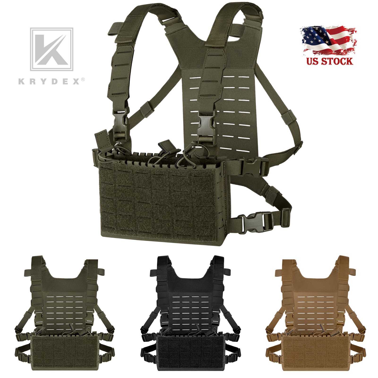 Krydex Tactical Chest Rig Shoulder Strap with MOLLE Panel Add-on Loading System