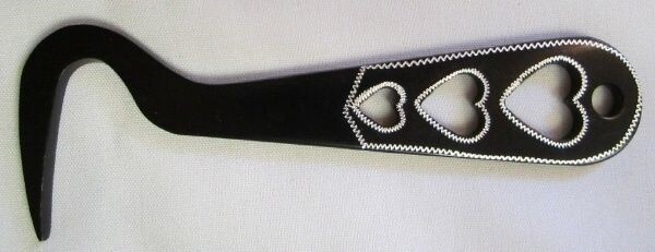 Cowboy Designer Hoof Pick Light-Weight Black Aluminum Etched/Heart Cut Out