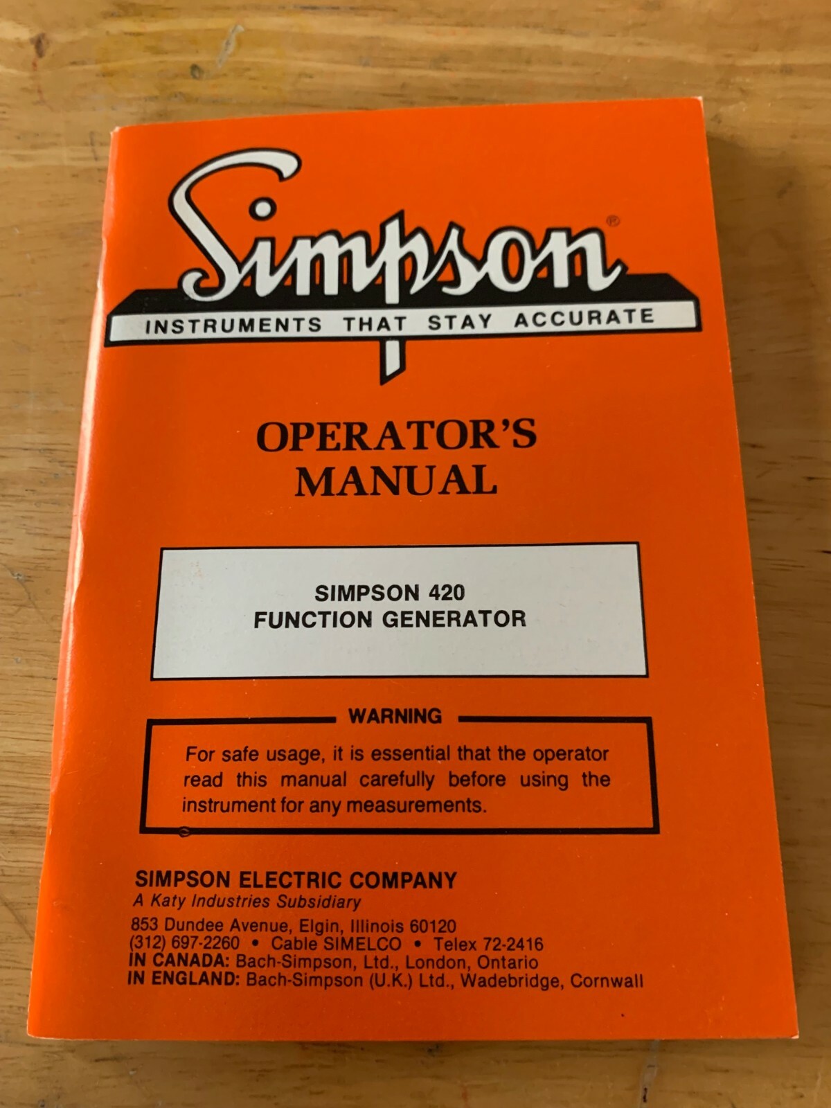 Simpson 6-111940 420 Function Generator Operator's Manual, 1984