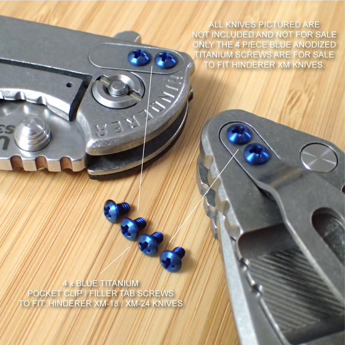 Hinderer Knife XM18 ZT0392 Pocket Clip & Filler Tab 4PC Titanium Screw Set BLUE
