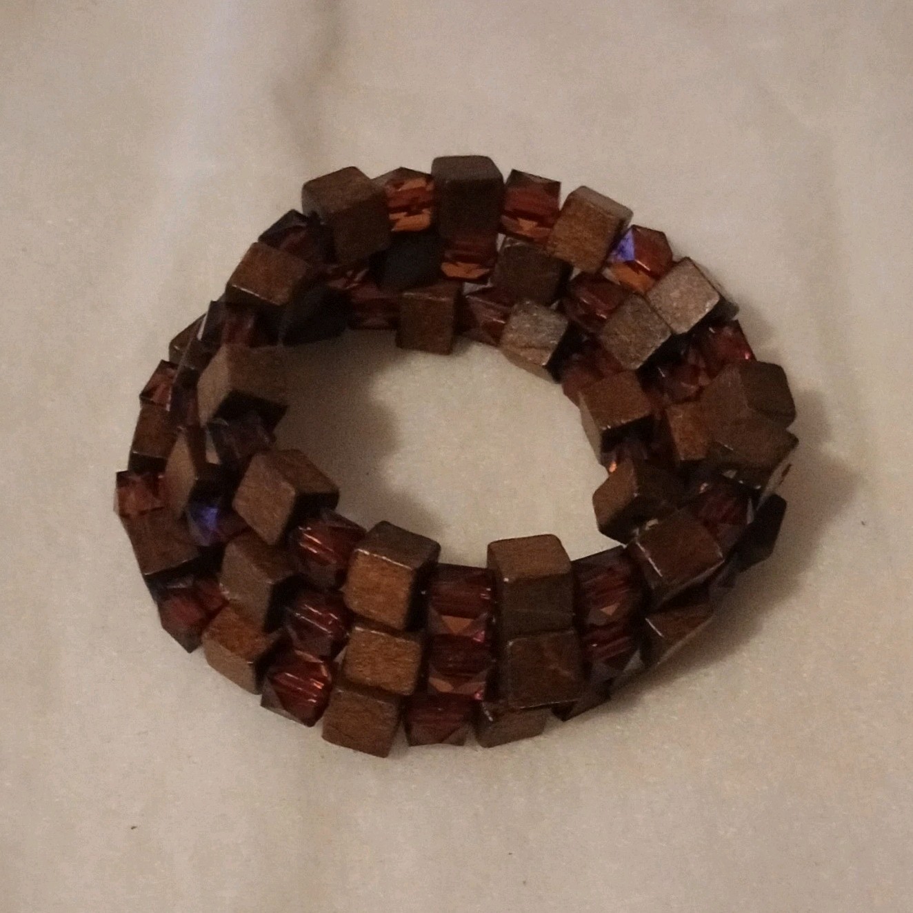 Handcrafted Beaded Bracelet Brown Wood Square No Stone for Adults Unique Style