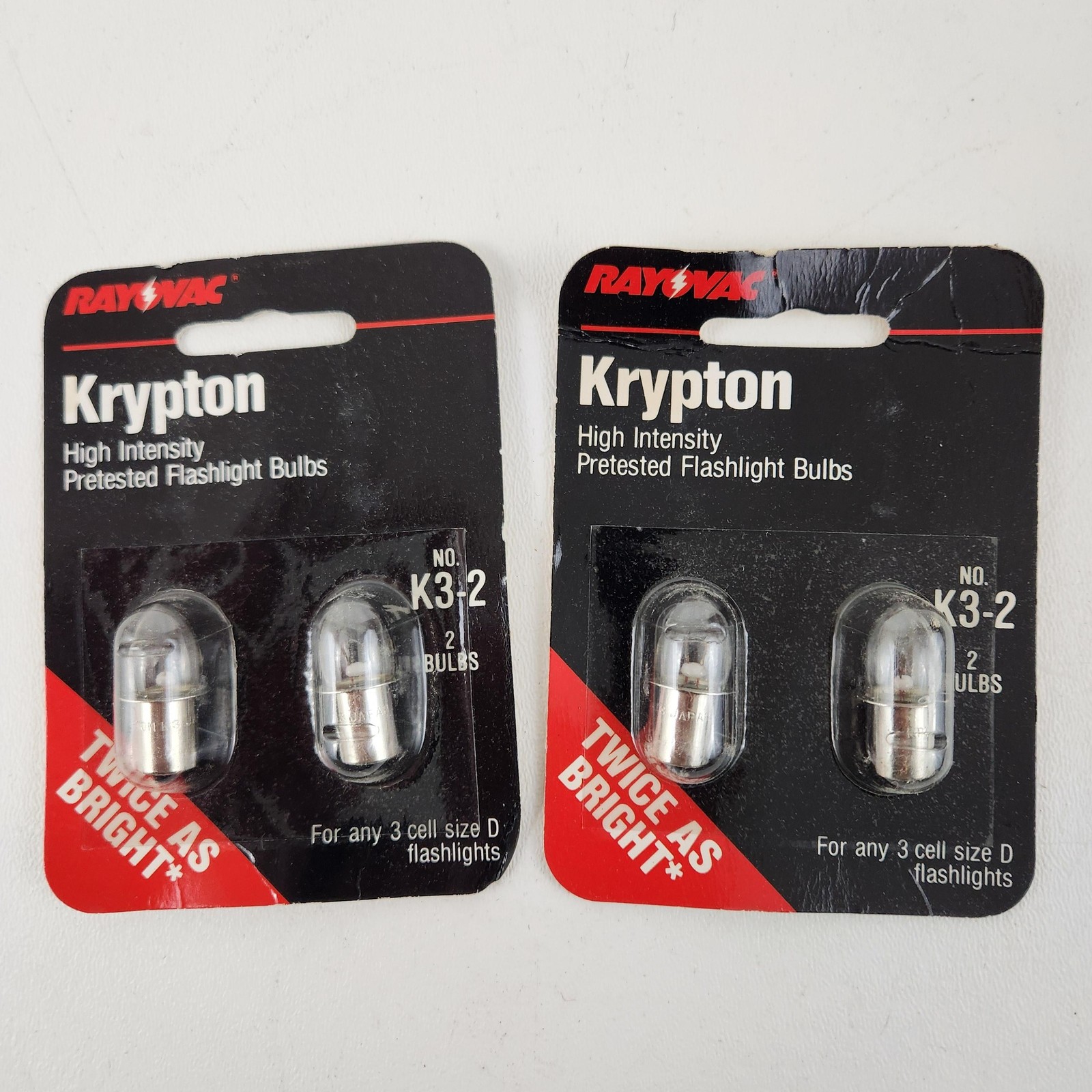 Rayovac Krypton Flashlight Bulbs No K3-2 Clear Lot Of 2 Packs Japan 3 Cell D