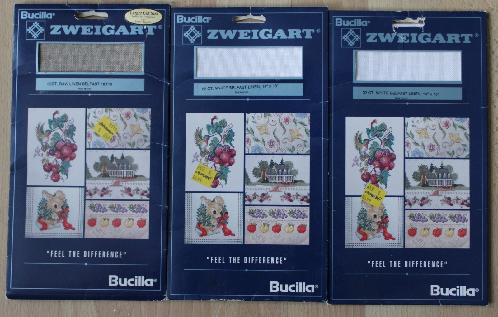 Bucilla Zweigart Needlework Fabric Cloth 32 ct 18x18 (2) White (1) Raw 14x18 NOS