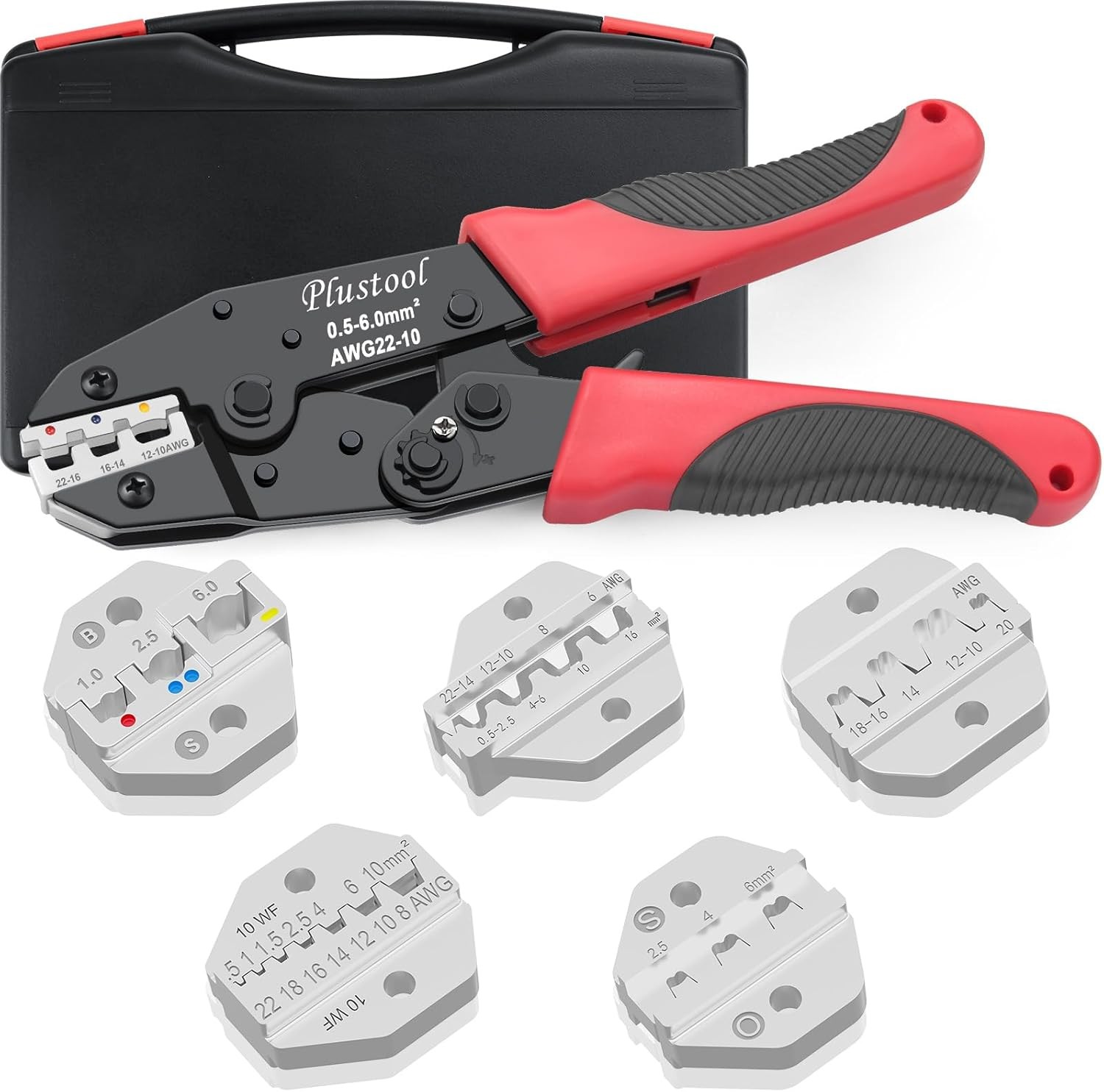 6PCS Wire Crimper Tool Set - Ratcheting Design - for Insulated, Non-Insulated &