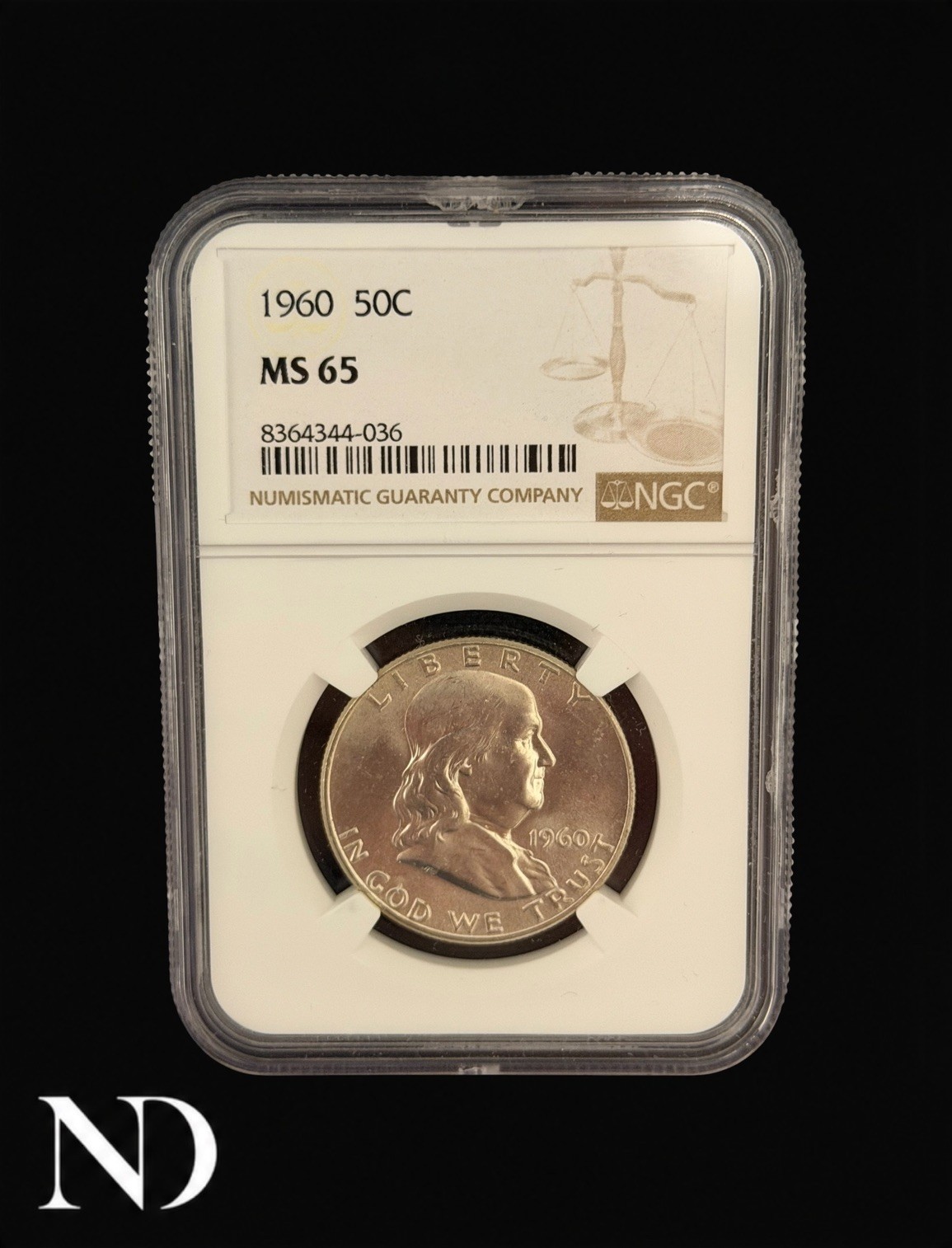 1960 Franklin Half Dollar NGC MS65 Silver 50C Gem BU Blast White