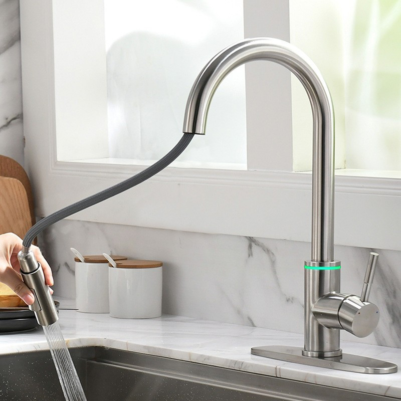 Touch Kitchen Faucet, 2 Modes Pull Down Sprayer, With Temperature LED Activated