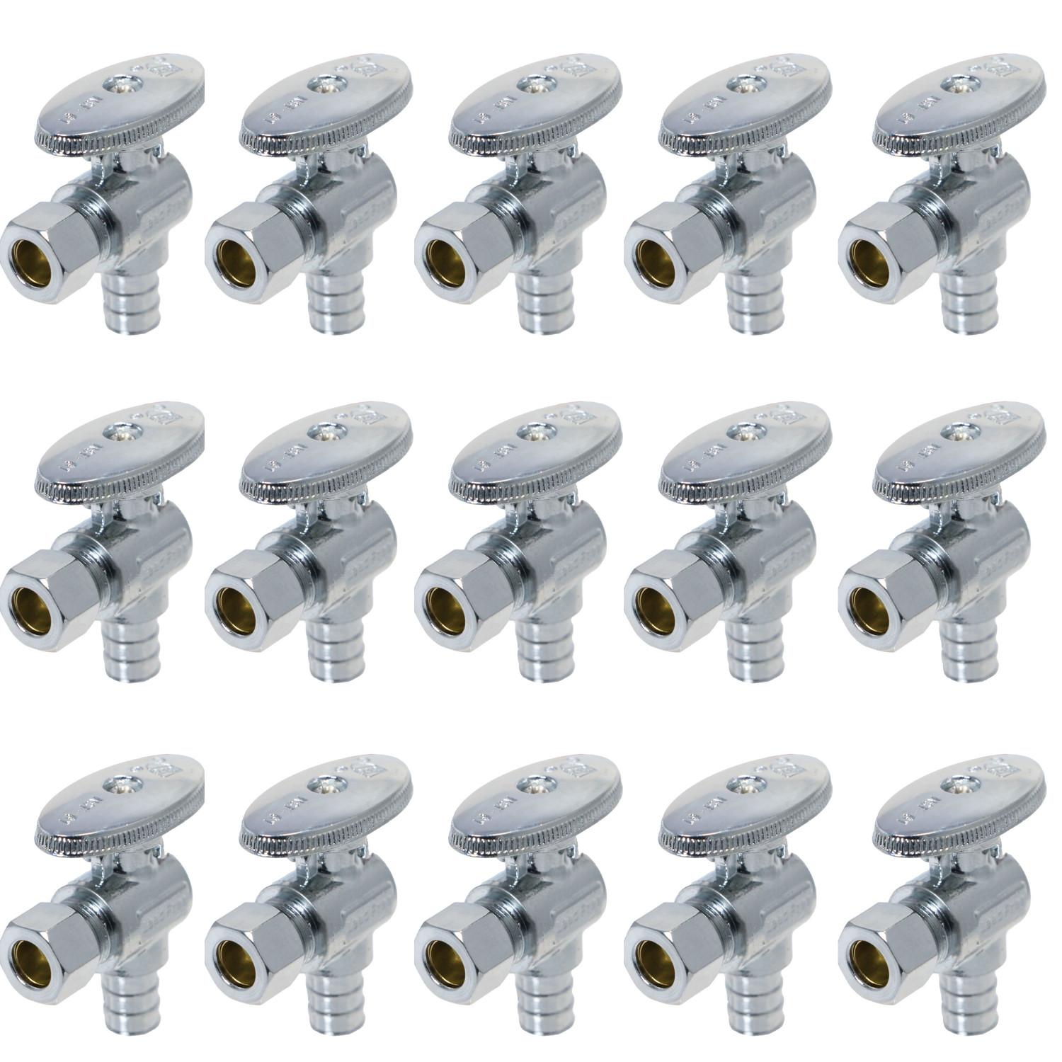15 Pack XFITTING 1/2" Pex x 3/8" OD Angle Stop Valve, 1/4 Turn, Lead Free Brass