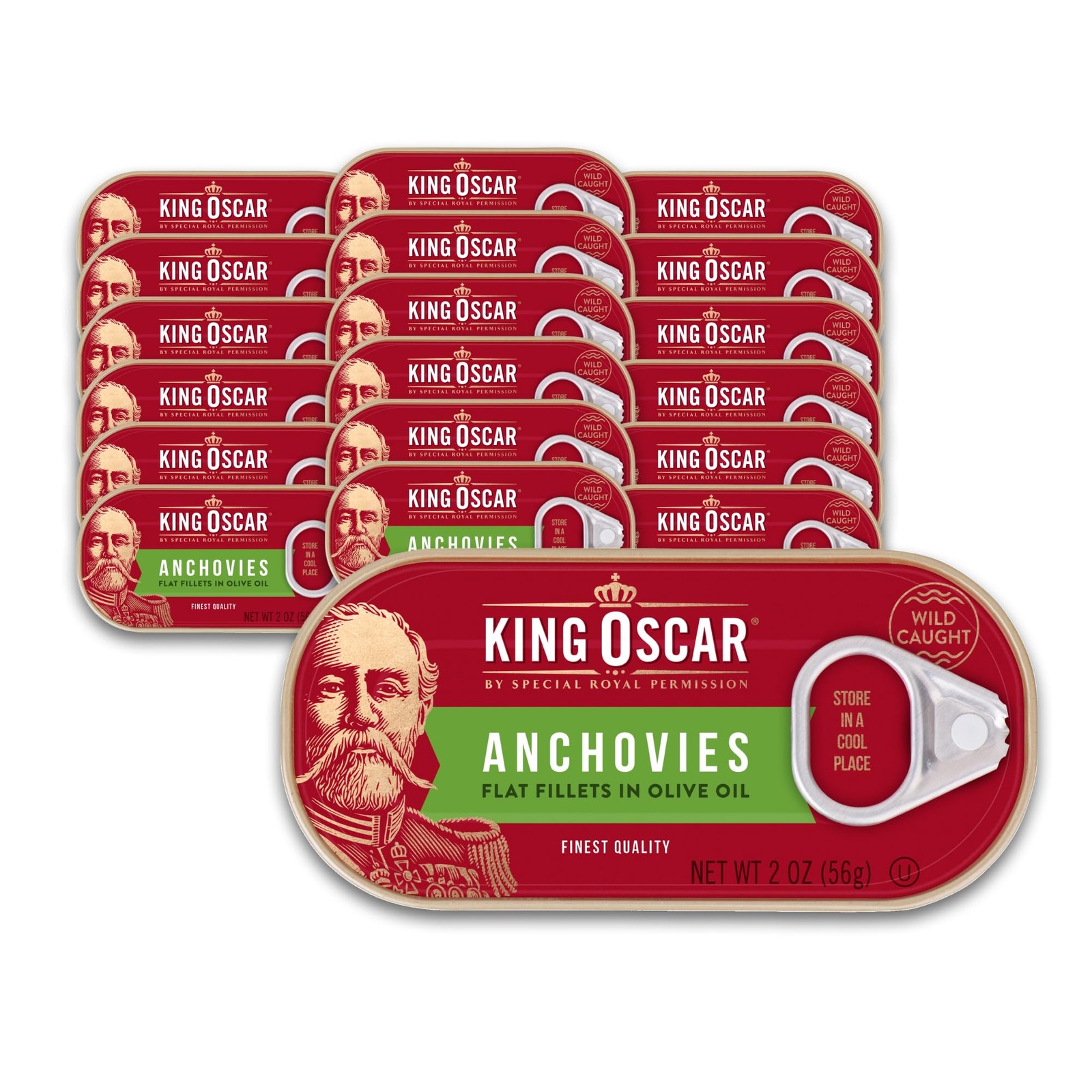 King Oscar Anchovies Fillets in Olive Oil, 2 Ounce Cans (Pack of 18), Wild Caugh