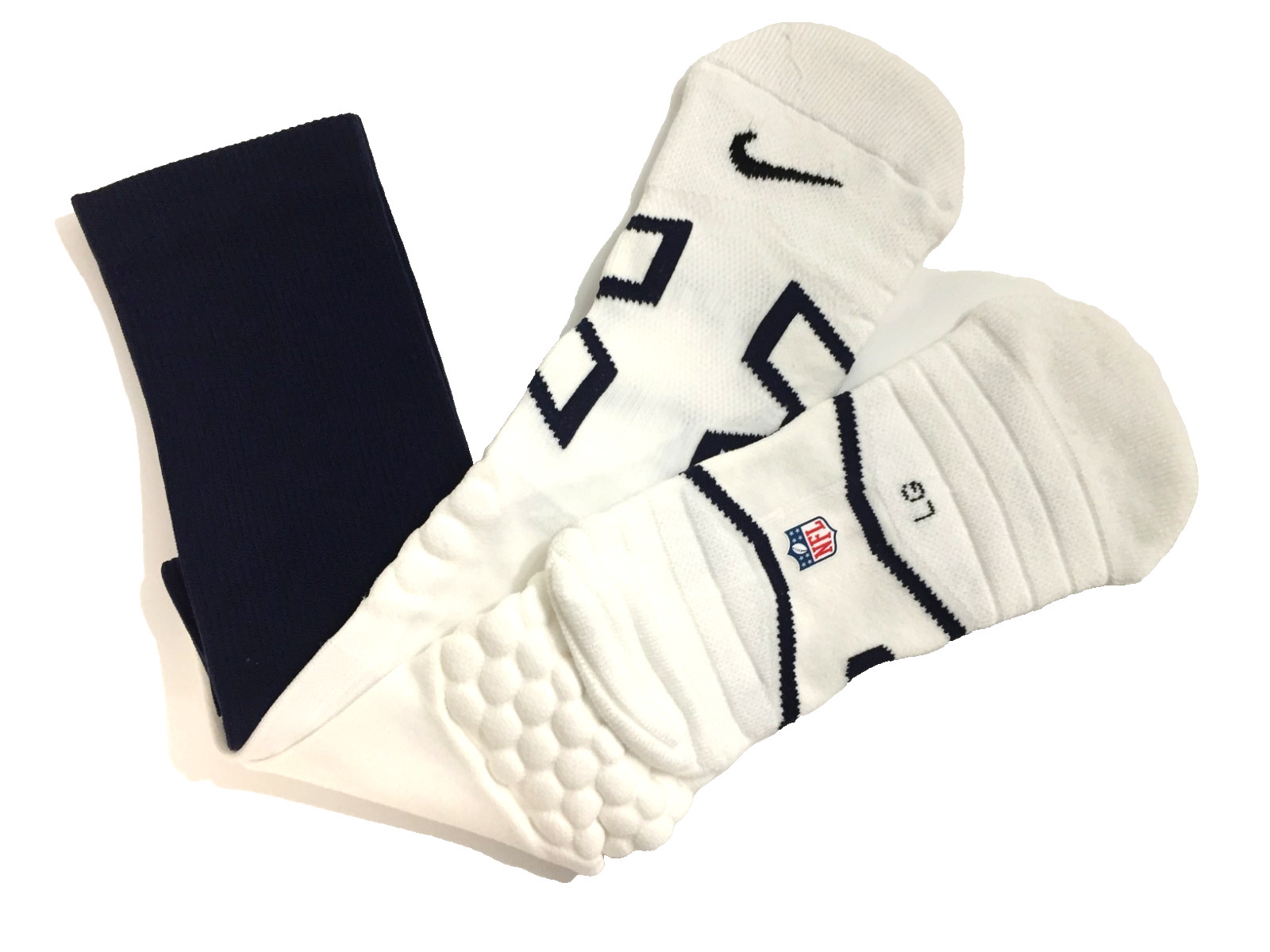 Nike NFL Football Sport Cushion White / Navy Socks  Size L  PSX297 941