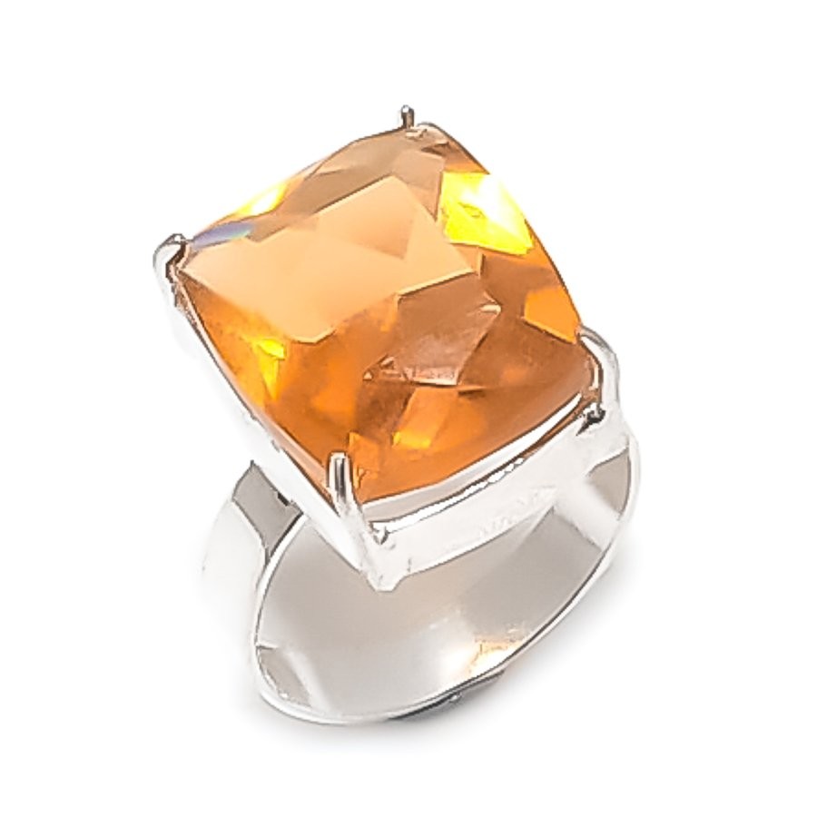 Natural Citrine Gemstone Handmade 925 Sterling Silver Jewelry Ring Size 9 Q673