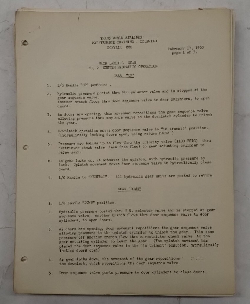 Trans World Airlines Convair 880 Maintenance Study Guide-Original