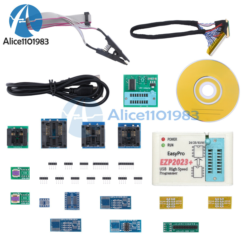 EZP2023 High-Speed USB SPI Programmer + 15 Adapters For 24 25 93 95 EEPROM USA