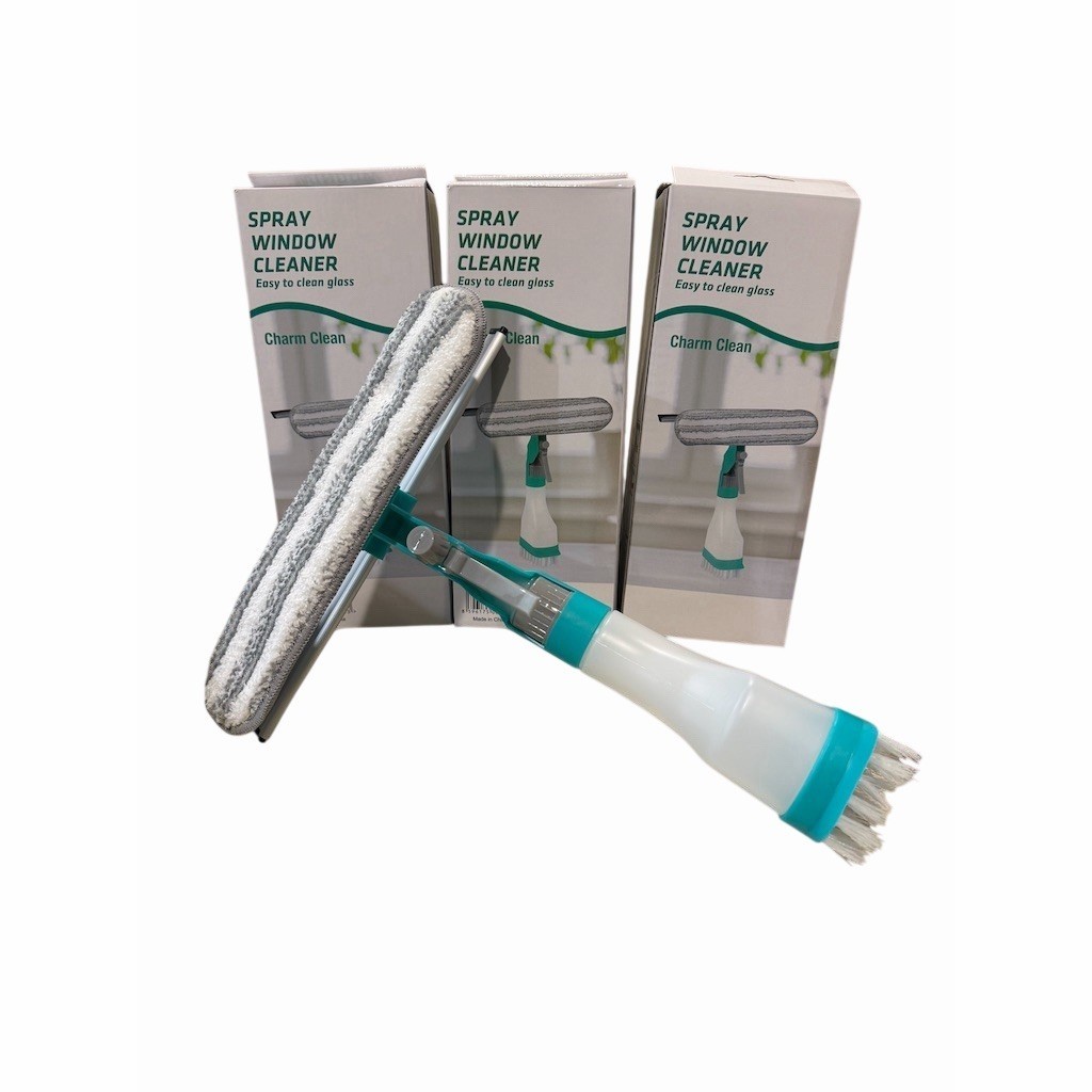 Lot of 3: Charm Clean 3-in-1 Spray Window Cleaner Tool Squeegee Microfiber Scrub