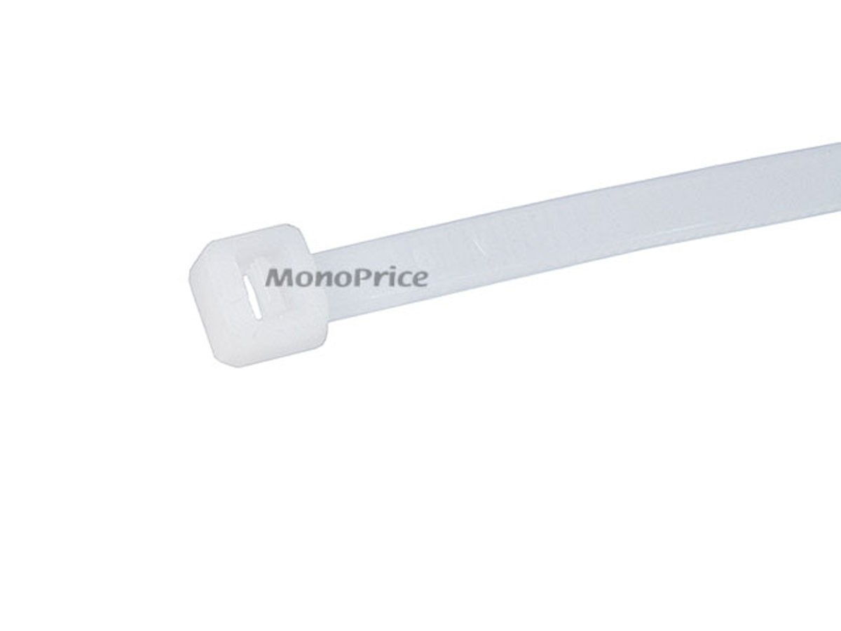 Monoprice Cable Tie 8in 40 lbs, 100 pcs/pack, White
