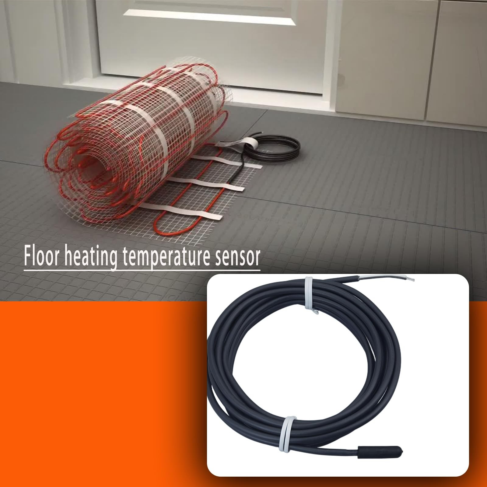 2 PCS NTC 10k Ohms Floor Heating Temperature Sensor Probe 119 Inch Length