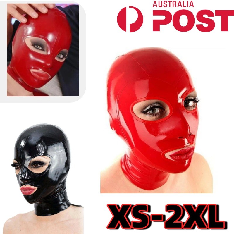 Latex Mask Rubber Hood Open Eyes Mouth Full Head Zipper Cosplay Party Catsuit AU