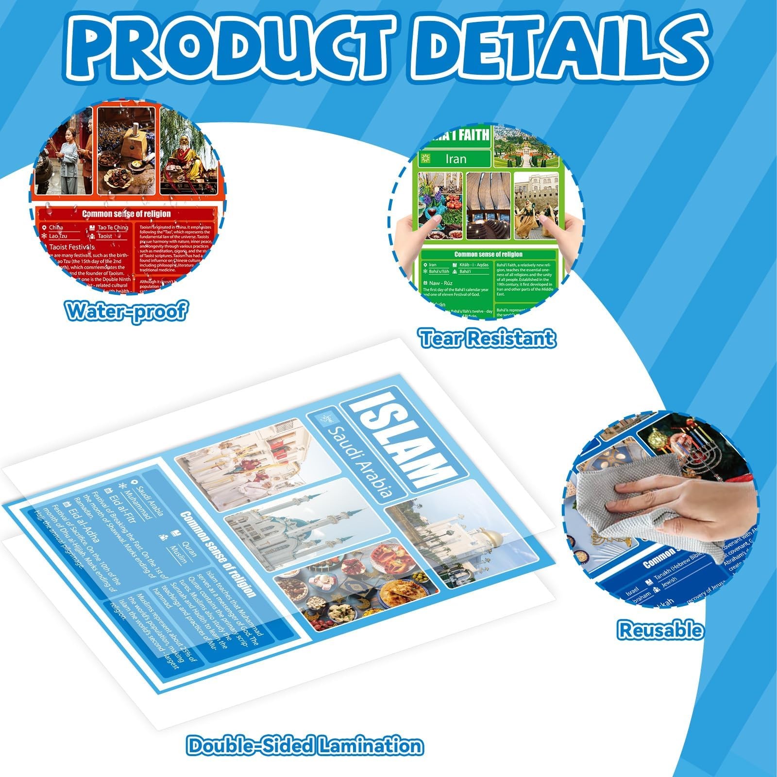 10PCS World Religions Poster Educational Social Studies Learning Tool Classro...
