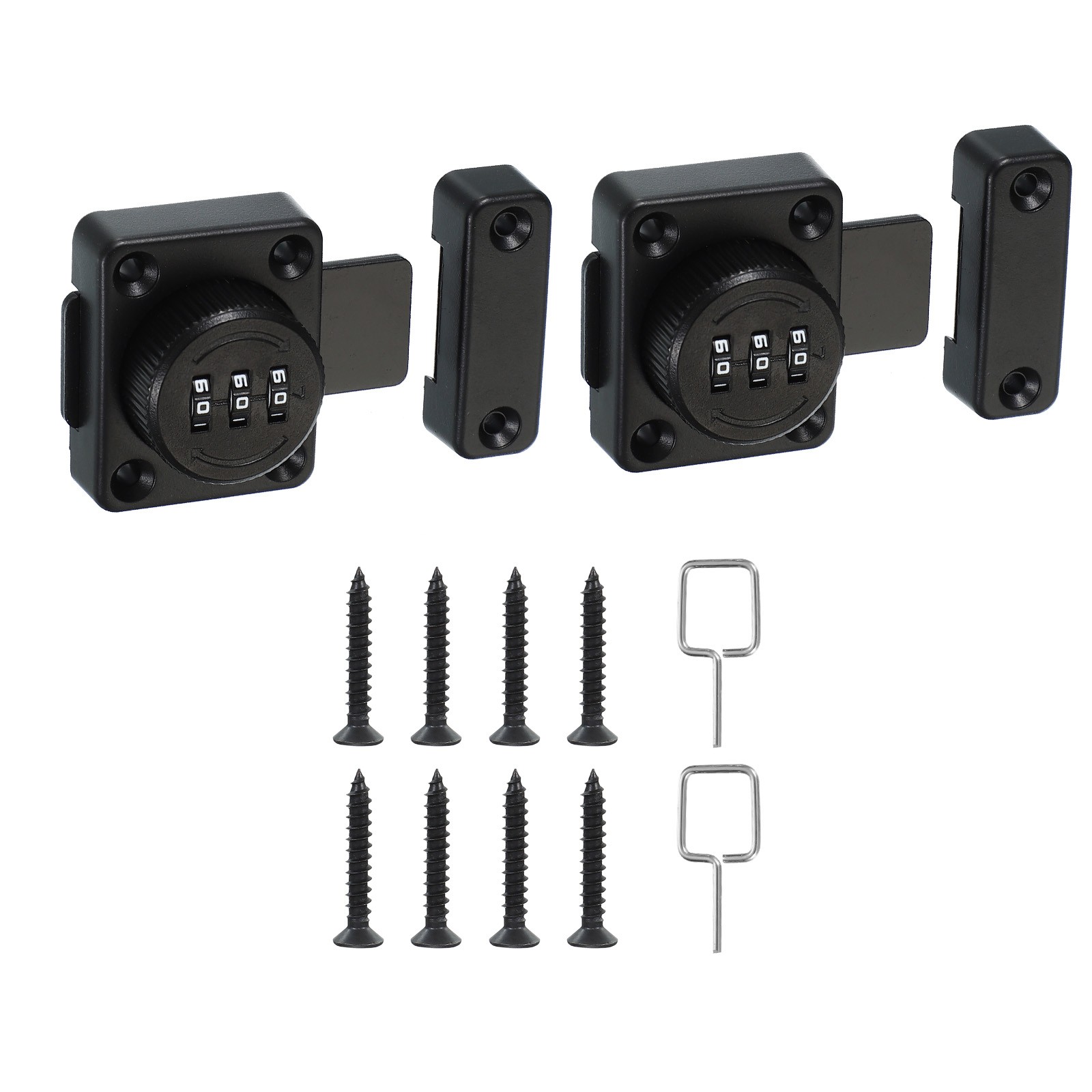 2pcs Combination Lock 3 Digits for Wardrobe Unidirectional Door Black