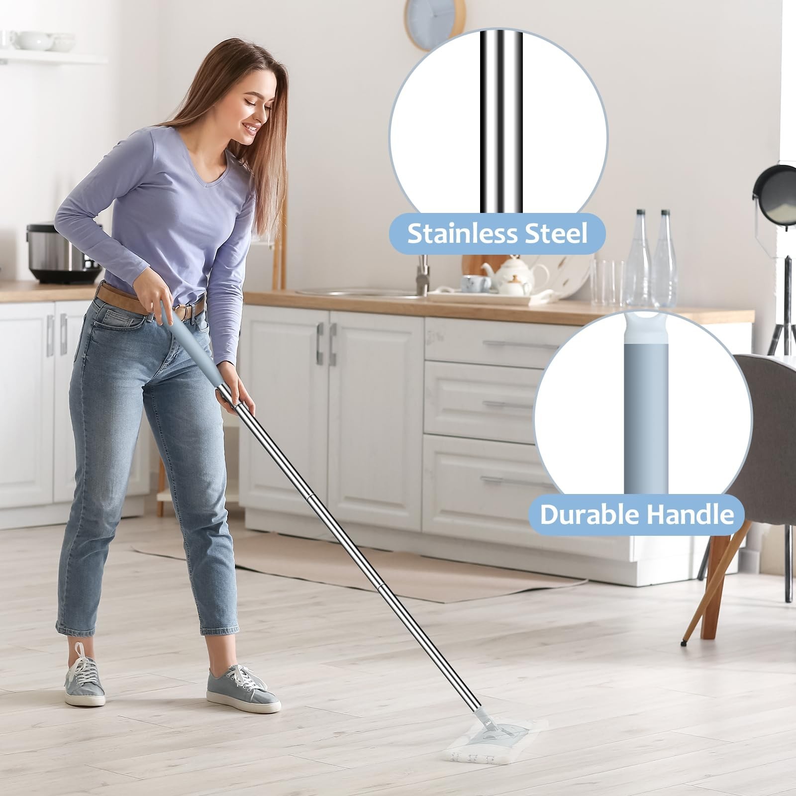 Mop Handle Extension Rods, for Extending Flat Mop, Mop Replacement Handle, Ad...