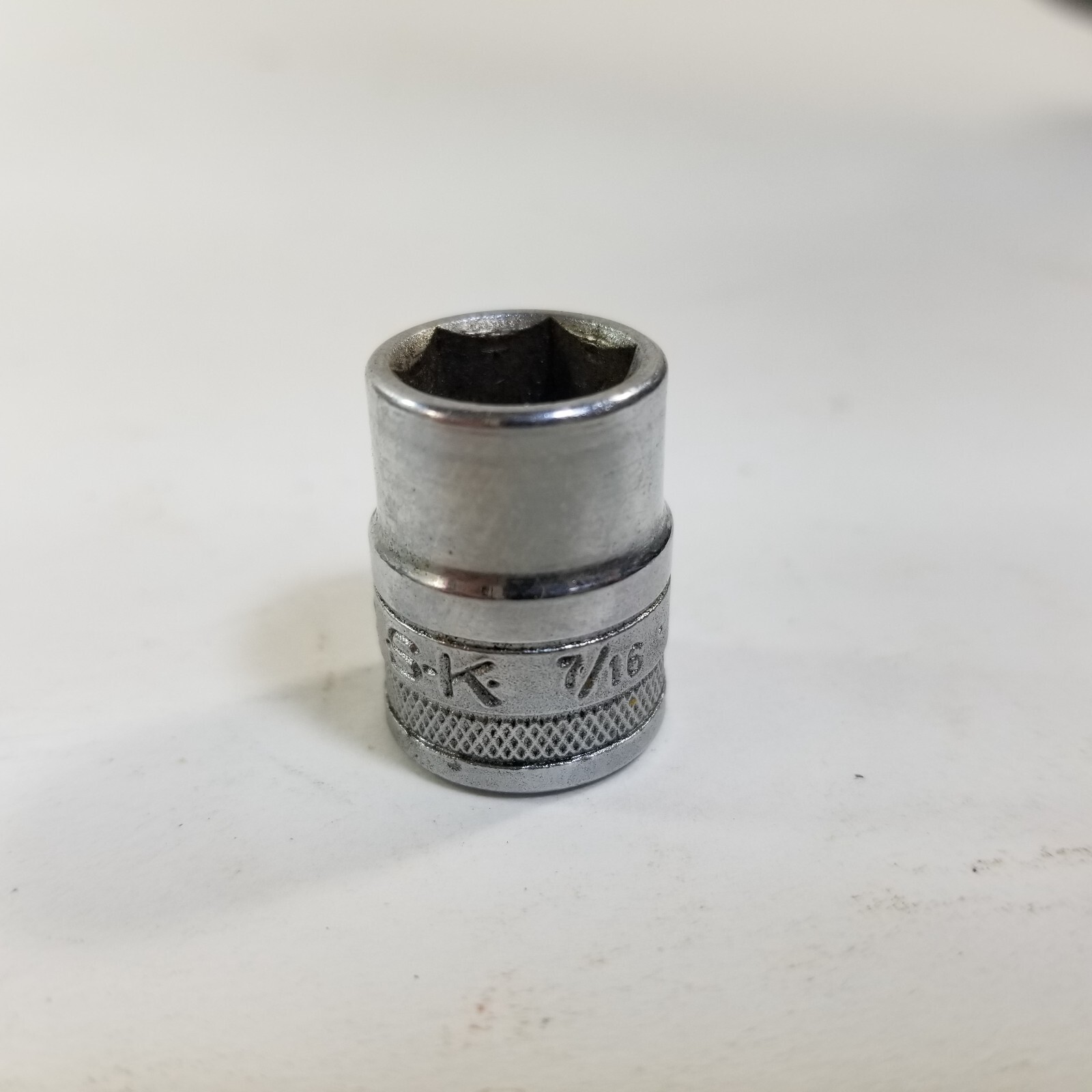 Vintage S-K 40914  7/16in.  6pt   1/4 dr.  Knurled Shallow Socket   USA Made