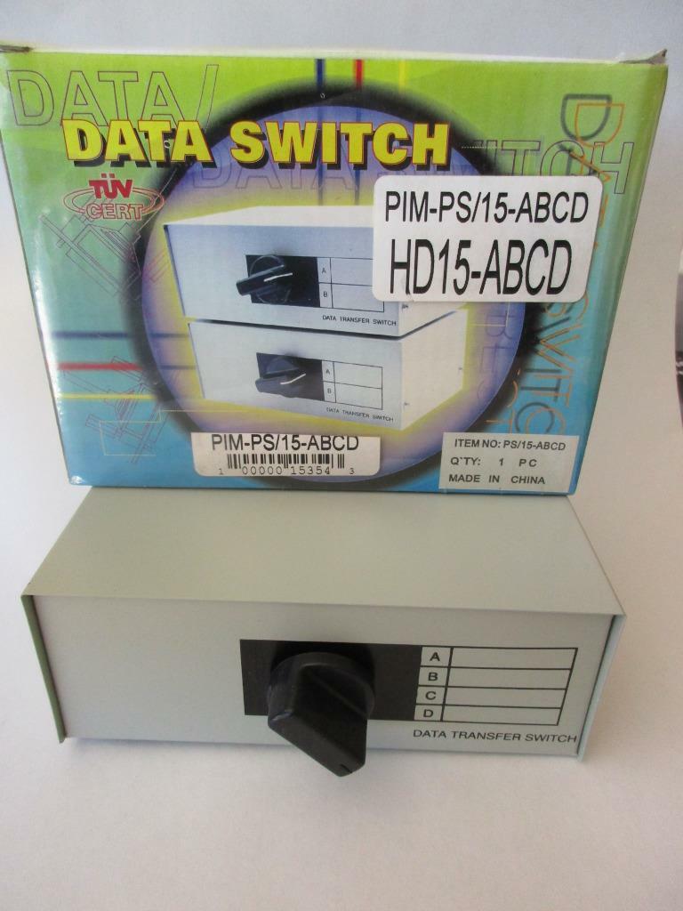 (1x) HD15F Pin Female ABCD DATA ROTARY SWITCH BOX Computer Printer Monitor HD15