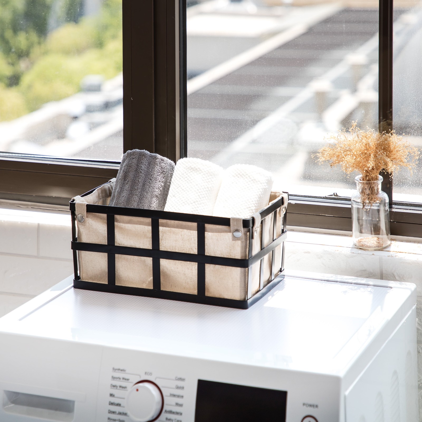 Black Rectangle Metal Storage Basket W/ Removable Liner